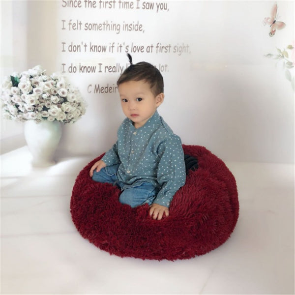 Round Plush Cat Bed - Long Hair Winter Nest