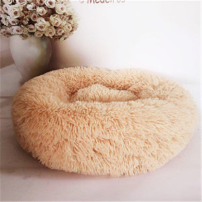 Round Plush Cat Bed - Long Hair Winter Nest