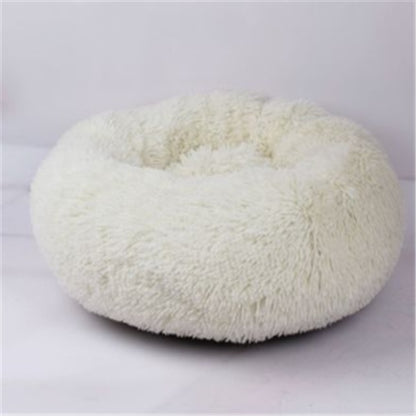 Round Plush Cat Bed - Long Hair Winter Nest