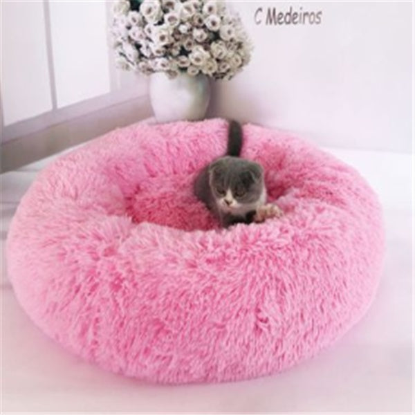 Round Plush Cat Bed - Long Hair Winter Nest
