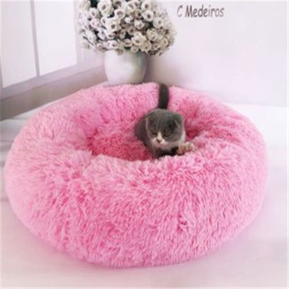 Round Plush Cat Bed - Long Hair Winter Nest