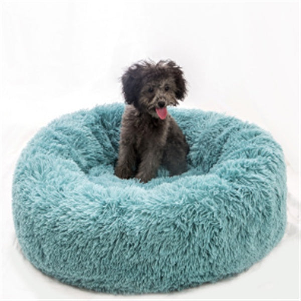Round Plush Cat Bed - Long Hair Winter Nest
