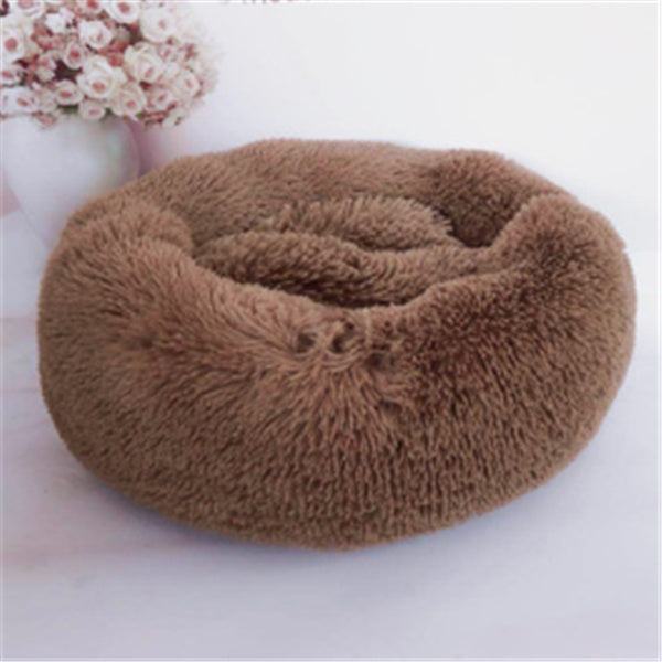 Round Plush Cat Bed - Long Hair Winter Nest