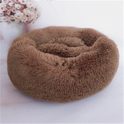 Round Plush Cat Bed - Long Hair Winter Nest