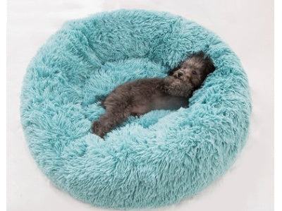 Round Plush Cat Bed - Long Hair Winter Nest