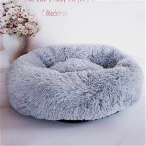 Round Plush Cat Bed - Long Hair Winter Nest