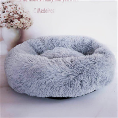 Round Plush Cat Bed - Long Hair Winter Nest
