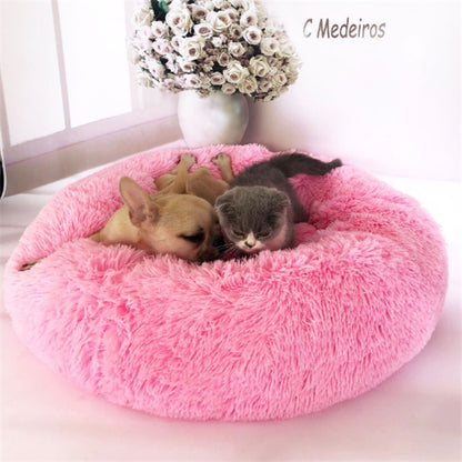 Round Plush Cat Bed - Long Hair Winter Nest