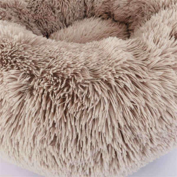 Round Plush Cat Bed - Long Hair Winter Nest