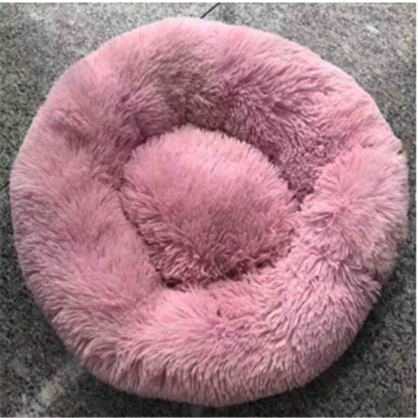 Round Plush Cat Bed - Long Hair Winter Nest