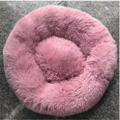 Round Plush Cat Bed - Long Hair Winter Nest