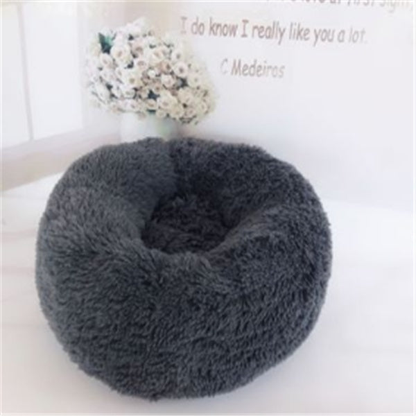 Round Plush Cat Bed - Long Hair Winter Nest