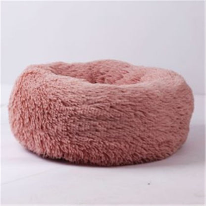 Round Plush Cat Bed - Long Hair Winter Nest