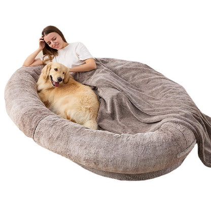 Grand lit pour chien court en peluche humaine