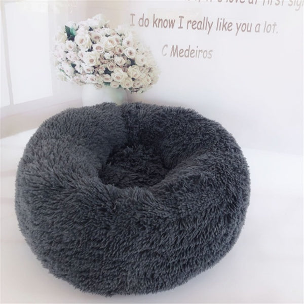 Round Plush Cat Bed - Long Hair Winter Nest