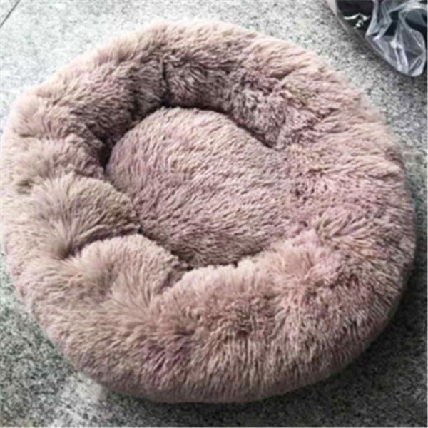 Round Plush Cat Bed - Long Hair Winter Nest