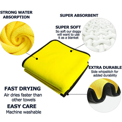 Serviettes pour chiens, serviettes de séchage, serviettes de bain pour chiens et chats, séchage rapide, en microfibre douce, peignoir ultra-absorbant à séchage rapide, pour chiens et chats, jaune
