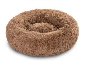 Round Plush Cat Bed - Long Hair Winter Nest
