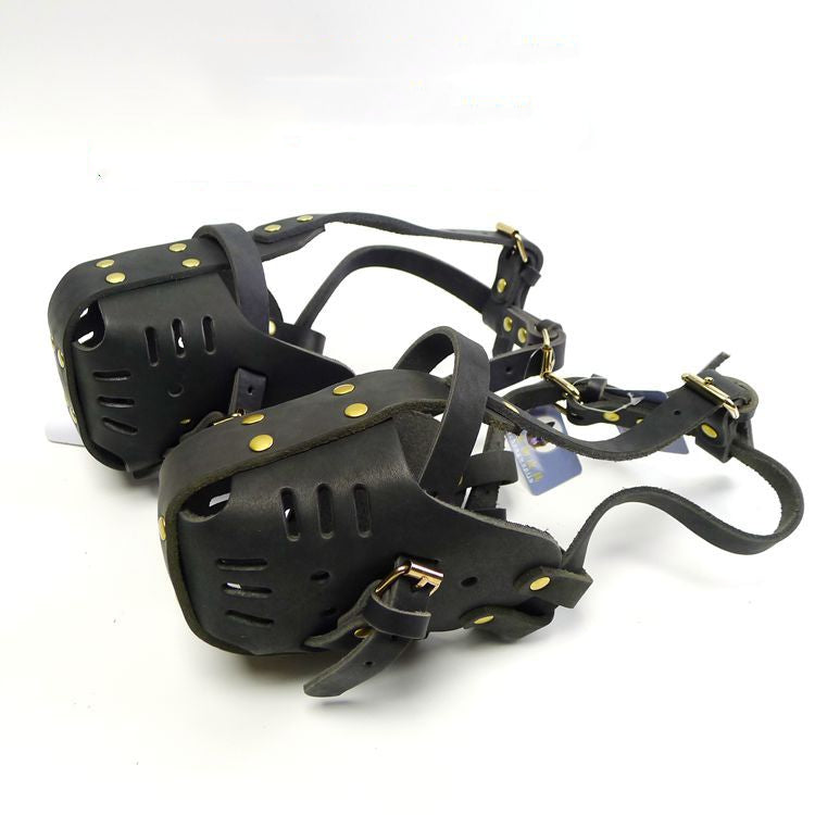 كمامة للكلاب مصنوعة من جلد البقر، مناسبة للكلاب المتوسطة والكبيرة، والكلاب ذات الرأس الحصاني